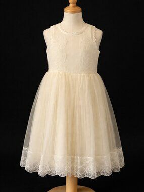Girls Cream Lace & Tulle Party Dress